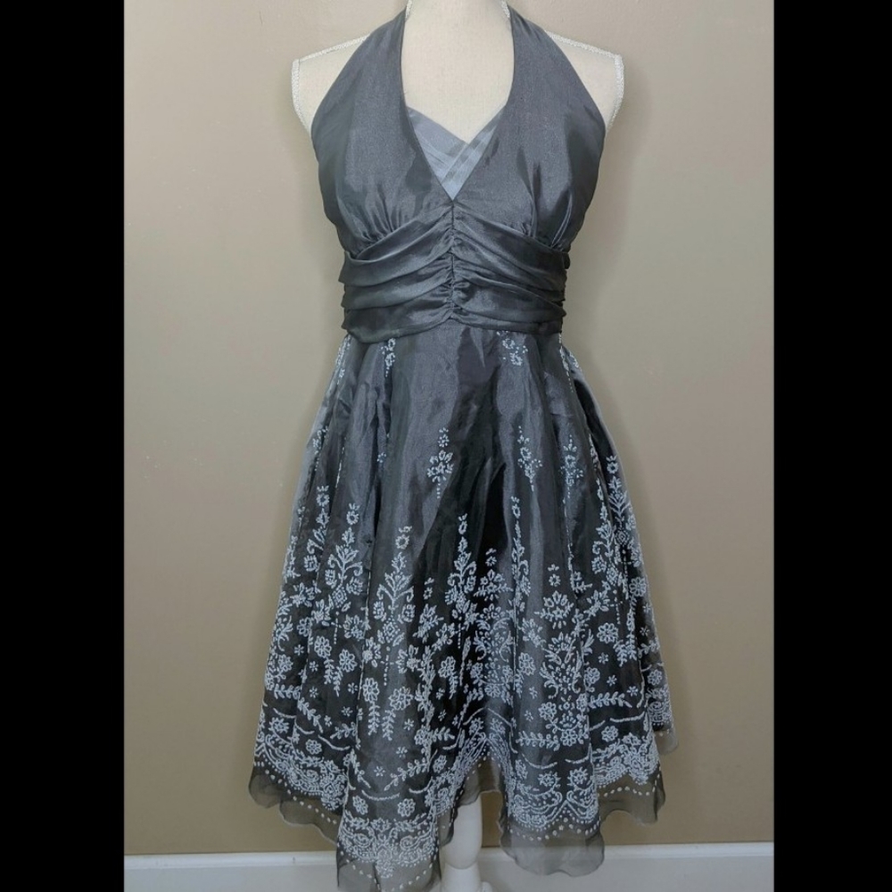 Wendye Chaitin Halter Embroidered Formal Dress